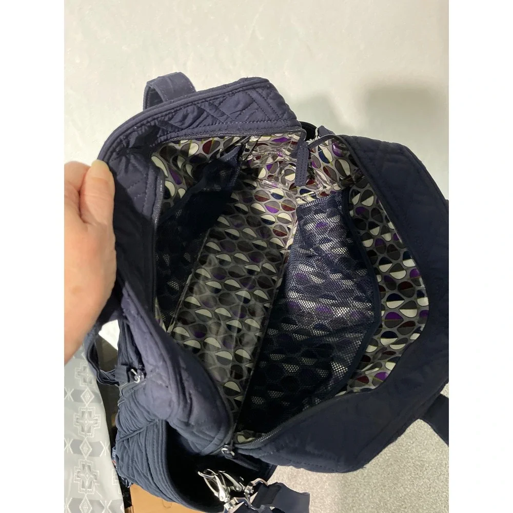 Vera Bradley Stroll Around Baby Bag Navy Blue Quilted Microfiber Diaper Bag EUC